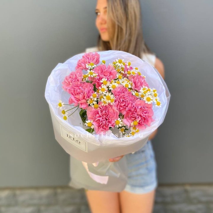 Дуобукет диантусов и ромашек в Бийске