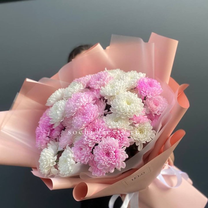  Букет бело-розовых хризантем  в Бийске