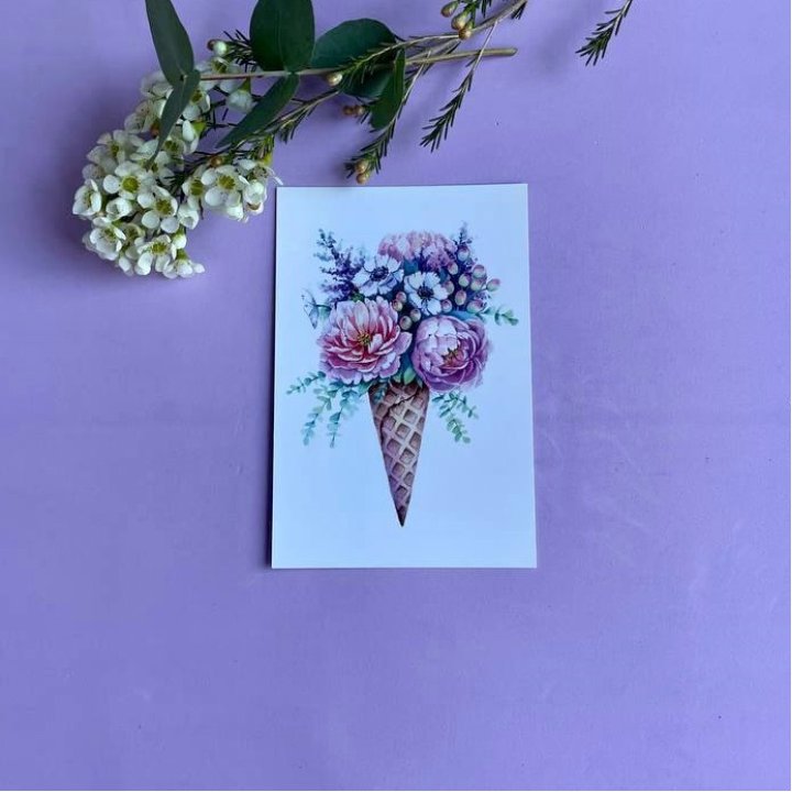 Открытка к букету "Цветочно-кремовый" в Бийске