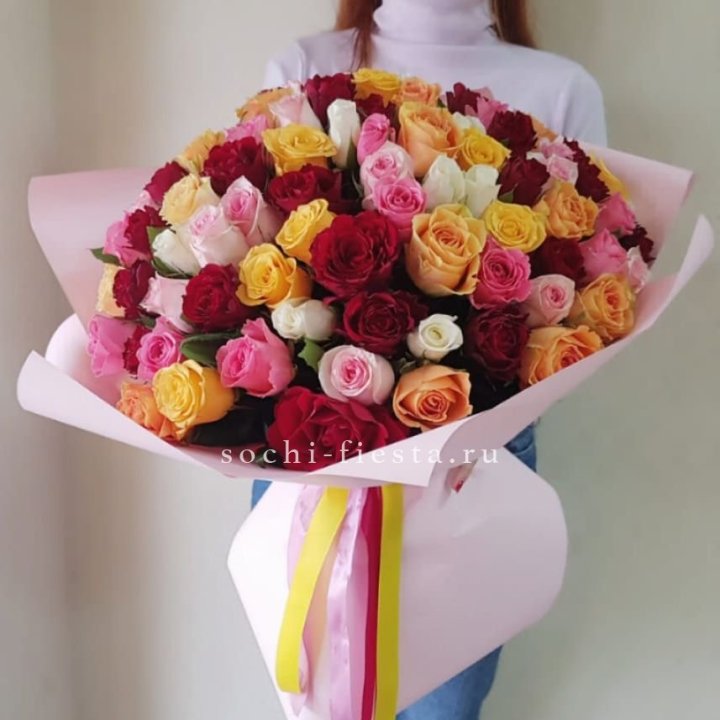 101 роза Кенийский микс "Нежность" в Бийске